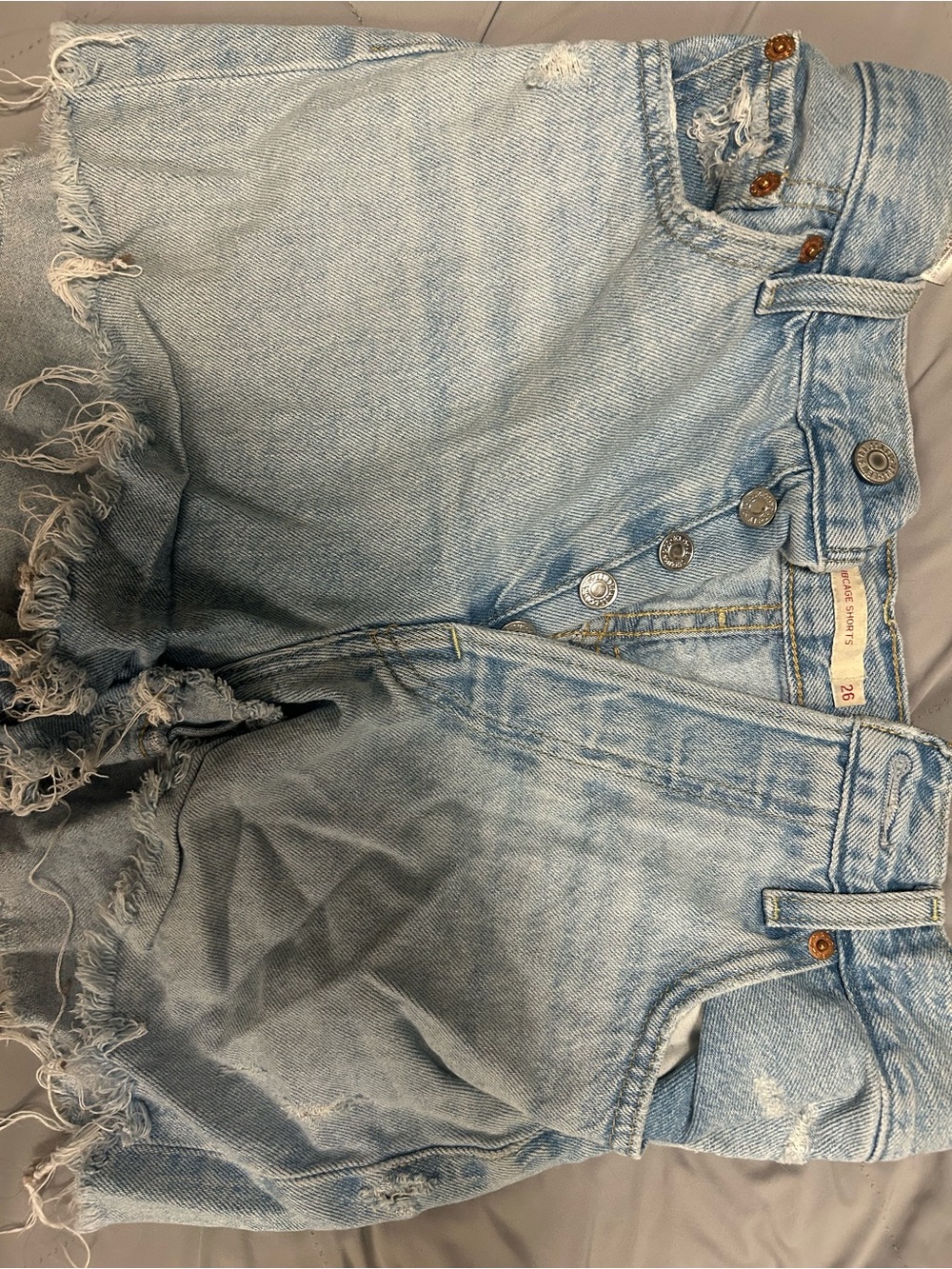 Levi Light Blue Distressed High-Waist Denim Shorts